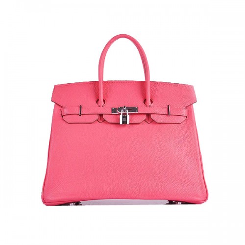 Hermes Birkin 35 см чанта от розова зърнеста кожа H6089 сребриста