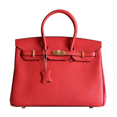 Hermes Birkin 35 см чанта от кожа червена Clemence H6089 злато