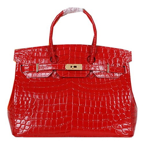 Hermes Birkin 35 см чанта от лъскава крокодилска кожа H35C червена