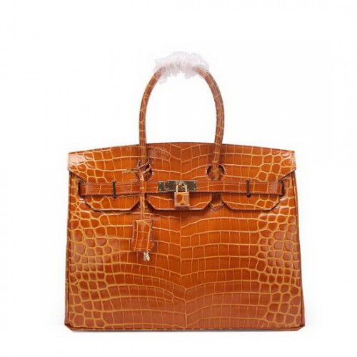 Hermes Birkin 35 см чанта от пшеница, преливаща от крокодилска кожа, злато