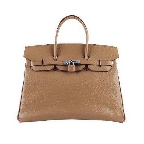 Hermes Birkin 35 см чанта Tote от кайсия, щраусова кожа H6089 сребърна
