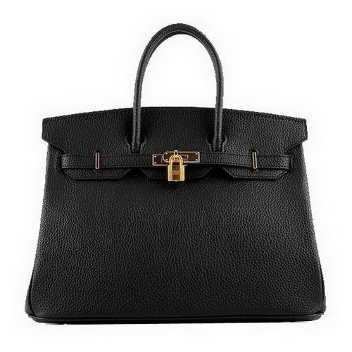 Hermes Birkin 35CM чанта Tote черна зърнеста кожа H-35 злато