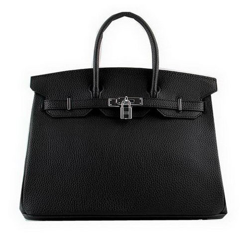 Hermes Birkin 35CM чанта Tote черна зърнеста кожа H-35 сребърна