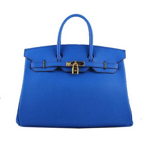 Hermes Birkin 35CM чанта Tote синя зърнеста кожа H-35 злато