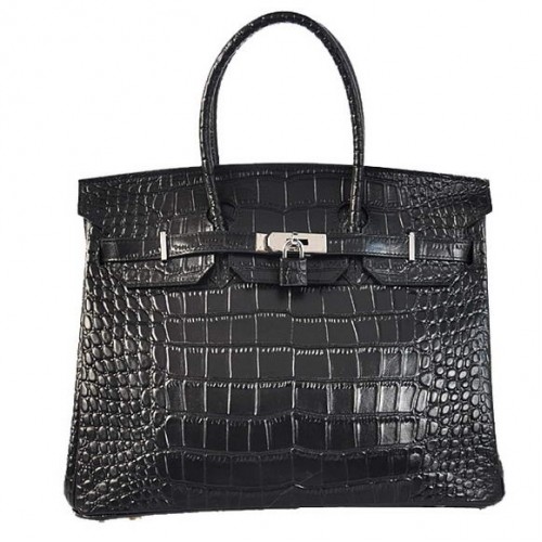 Hermes Birkin 35 см чанта от крокодилска кожа от Того, черно и сребро