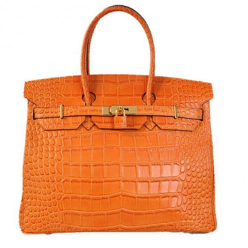 Hermes Birkin 35 см чанта tote от крокодилска кожа от Того, оранжево и златисто