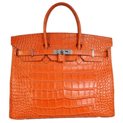 Hermes Birkin 35 см чанта tote крокодилска кожа Togo оранжево сребро