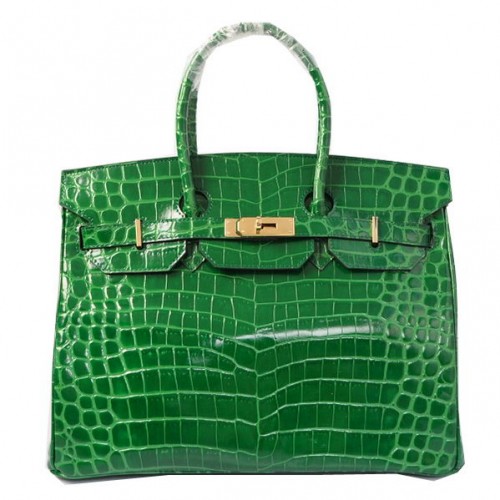 Hermes Birkin 35 см чанта tote зелена иридесцентна крокодилска кожа злато