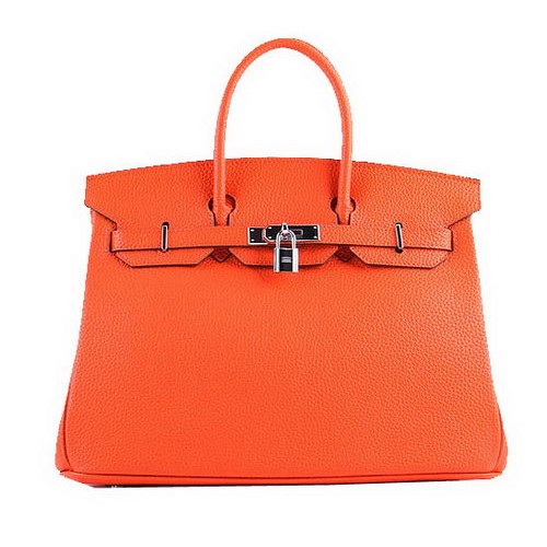 Hermes Birkin 35CM чанта Tote Orange Grain Leather H-35 Silver