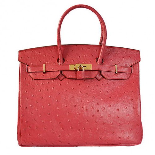 Hermes Birkin 35 см чанта от щраусова кожа от Того, червено и златисто