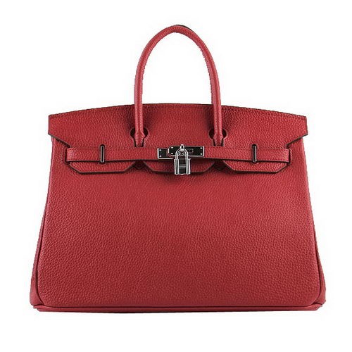 Hermes Birkin 35CM чанта Tote червена зърнеста кожа H-35 сребърна