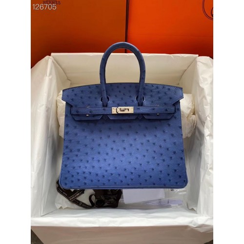 Hermes Birkin чанта оригинална кожа Ostrich Skin HBK2530 тъмно синьо