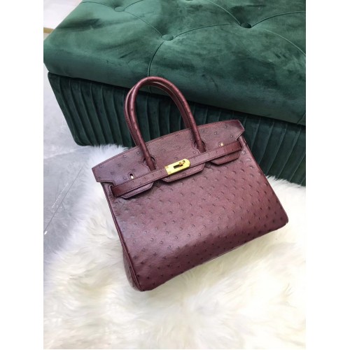 Hermes Birkin чанта оригинална кожа щраусова кожа HBK2530 бордо