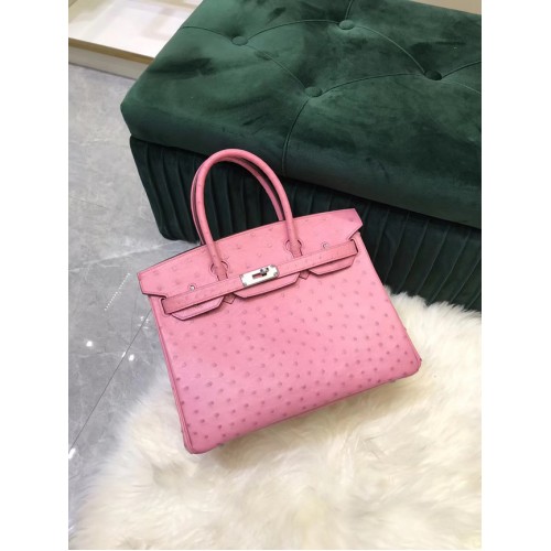 Hermes Birkin чанта оригинална кожа от щраусова кожа HBK2530 розова