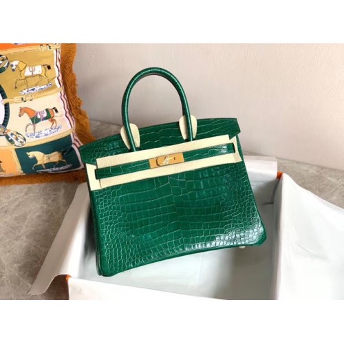 Hermes Birkin чанта оригинална кожа крокодил HBK35 зелена