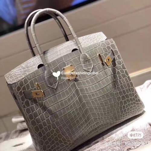 Hermes Birkin чанта оригинална кожа крокодил HBK35 сива
