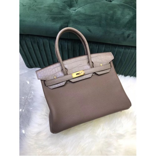 Hermes Birkin чанта оригинална кожа крокодилска чанта togo HBK2530 сива