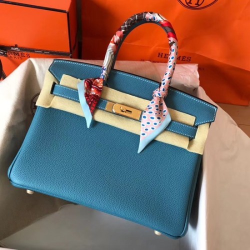 Hermes Birkin чанта Togo кожа BK35 синя