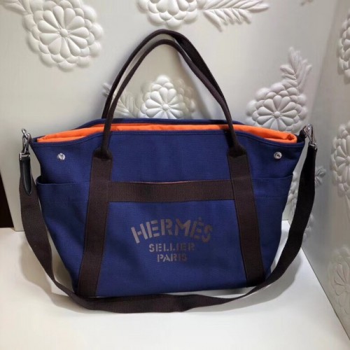 Пазарска чанта Hermes Canvas H0734 синя