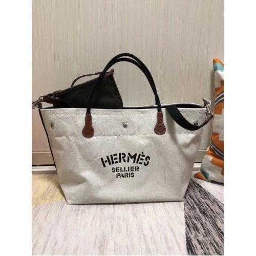 Пазарска чанта Hermes Canvas H0734 бяла