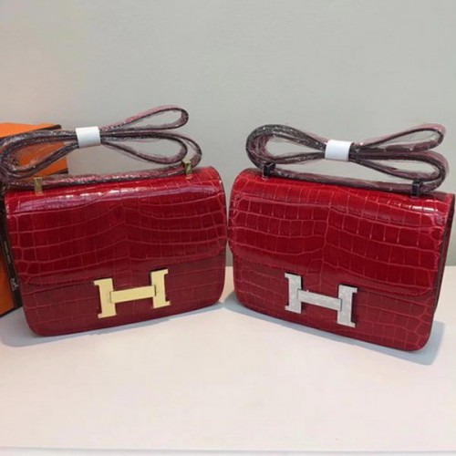 Hermes Constance чанта от крокодилска кожа H9978C червена