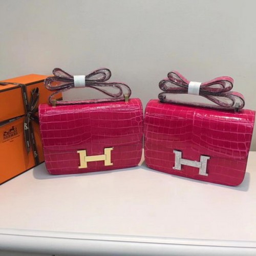 Hermes Constance чанта от крокодилска кожа H9978C роза
