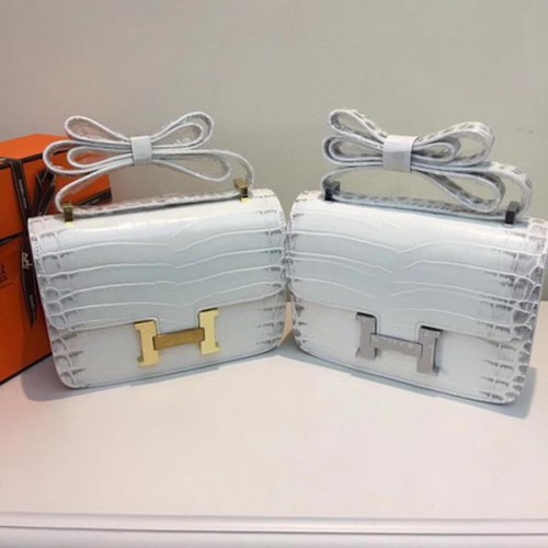 Hermes Constance чанта от крокодилска кожа H9978C бяла