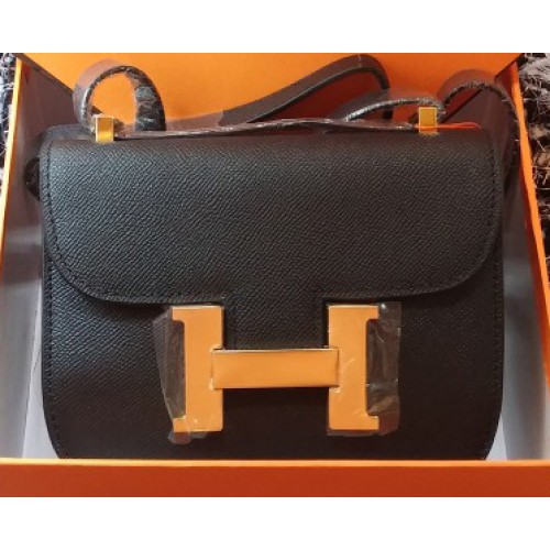 Hermes Constance чанта от кожа с личи H9999L черно
