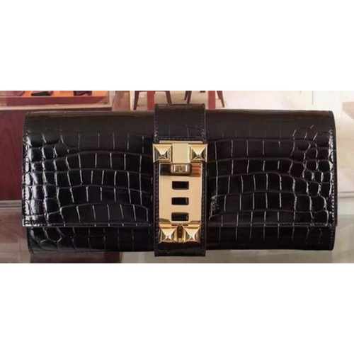 Кожена чанта Hermes Croco H88017 Black