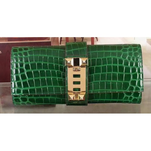 Кожена чанта Hermes Croco H88017 зелена