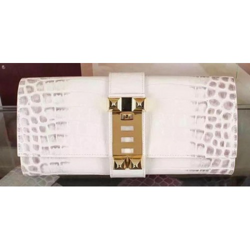Кожена чанта Hermes Croco H88017 Off White