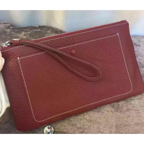 Кожена чанта Hermes Grainy Clutch H88016 в бордо