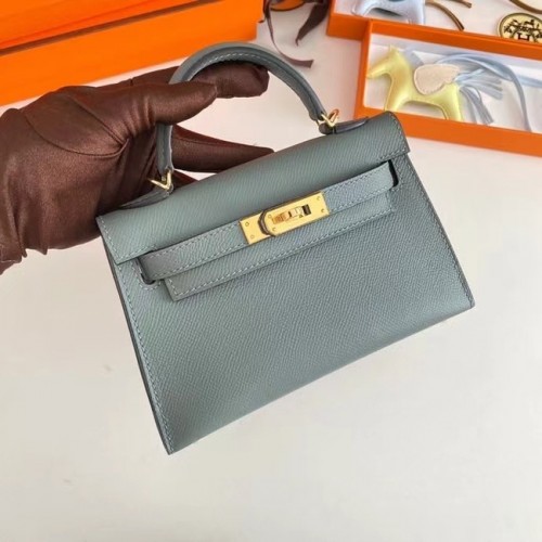 Hermes Kelly 19см чанта през рамо Epsom кожа KL19 златен хардуер бадемово зелено