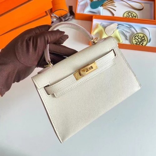 Hermes Kelly 19см чанта през рамо Epsom кожа KL19 златен хардуер крем