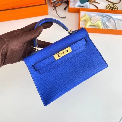 Hermes Kelly 19см чанти през рамо Epsom кожа KL19 златен хардуер електрооптично синьо
