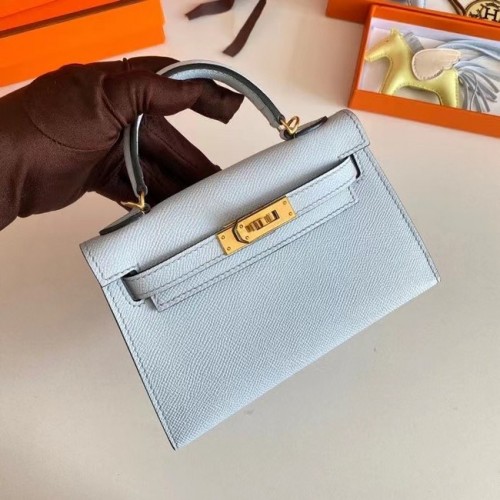 Hermes Kelly 19см чанти през рамо Epsom кожа KL19 златен хардуер ледниково синьо