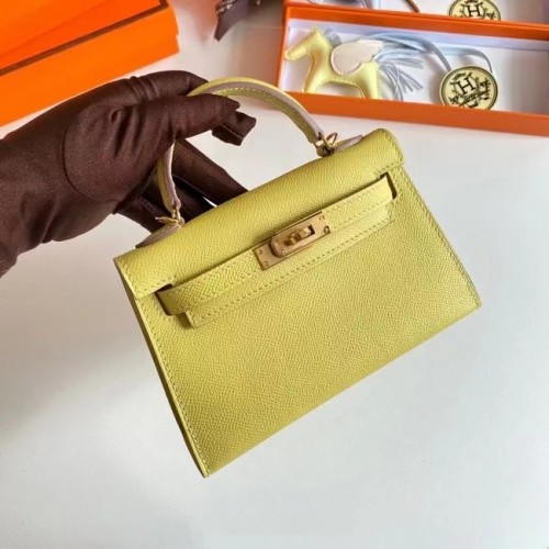Hermes Kelly 19см чанти през рамо Epsom кожа KL19 златен хардуер лимон