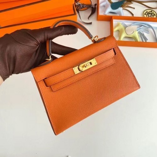 Hermes Kelly 19см чанти през рамо Epsom кожа KL19 златен хардуер оранжев