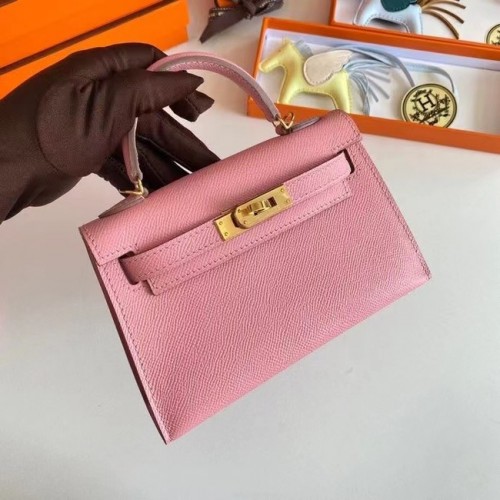 Hermes Kelly 19см чанти през рамо Epsom кожа KL19 златен хардуер розов