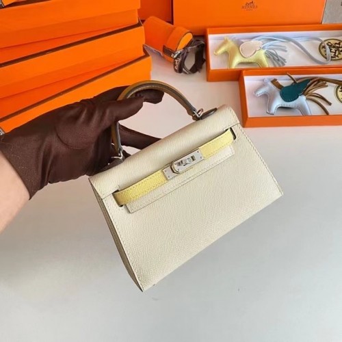Hermes Kelly 19см чанта през рамо Epsom кожа KL19 сребърен хардуер кремаво-жълт