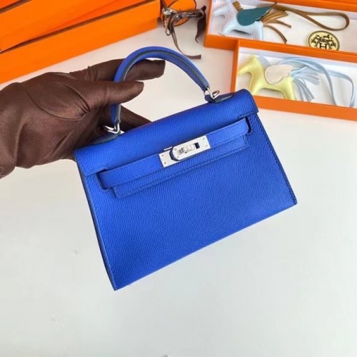 Hermes Kelly 19см чанти през рамо Epsom кожа KL19 сребърни хардуер електрооптични сини