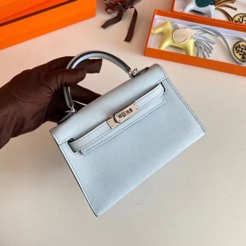 Hermes Kelly 19см чанта през рамо Epsom кожа KL19 сребърен хардуер ледниково синьо