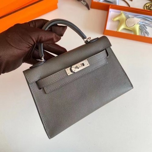 Hermes Kelly 19см чанти през рамо Epsom кожа KL19 сребърни хардуер сиви