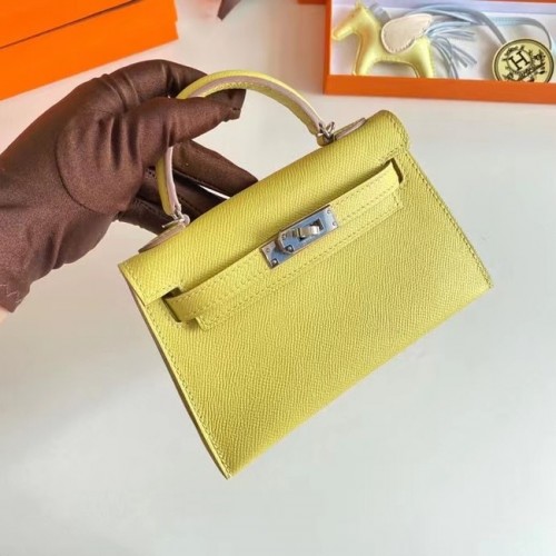 Hermes Kelly 19см чанта през рамо Epsom кожа KL19 сребърен хардуер лимон