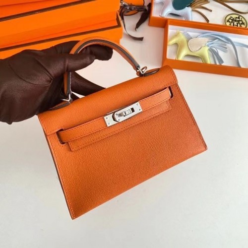 Hermes Kelly 19см чанти през рамо Epsom кожа KL19 сребърни хардуер оранжеви