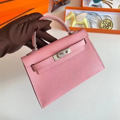 Hermes Kelly 19см чанти през рамо Epsom кожа KL19 сребърни хардуер розови