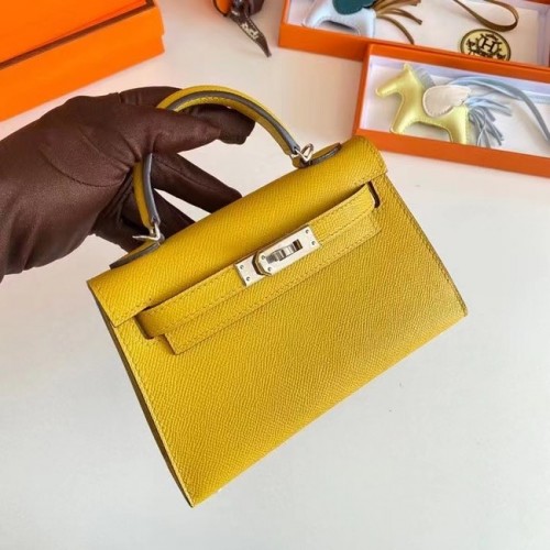 Hermes Kelly 19см чанта през рамо Epsom кожа KL19 сребърен хардуер жълт