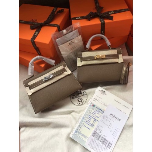 Hermes Kelly 19см чанта през рамо Epsom кожа KL19 тъмносива