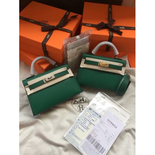 Hermes Kelly 19см чанта през рамо Epsom кожа KL19 зелена