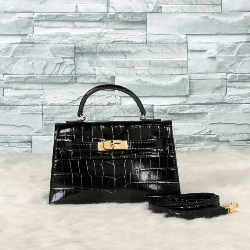 Hermes Kelly 19 см чанта от крокодилска кожа KL19 черно